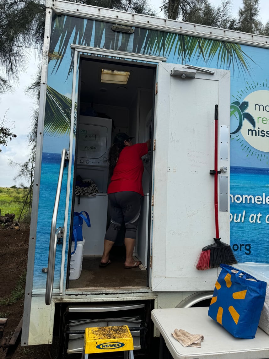 A Maui Rescue Mission mobile outreach vehicle open for community service