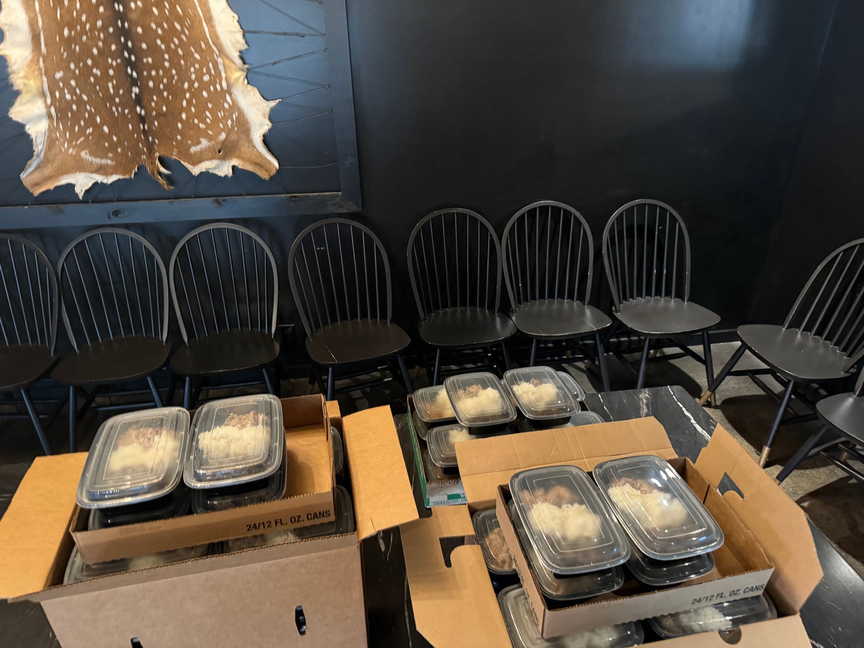 Prepared meals packed in containers and organized in boxes